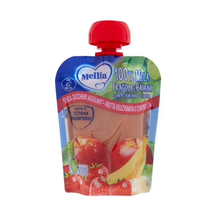 MELLIN Merenda di Frutta 100% Mela, Fragola e Banana Pouch 90 g