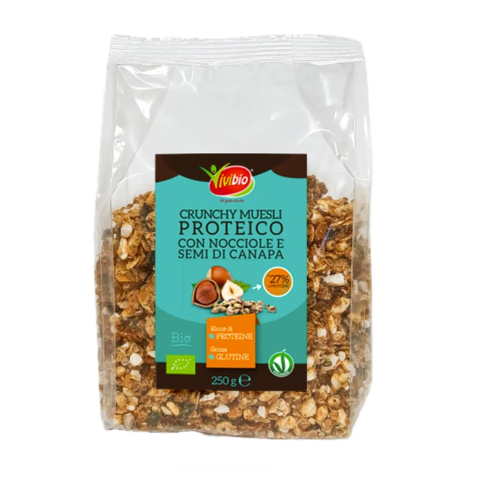 Crunchy muesli proteico con nocciole e semi di canapa VIVIBIO 250 G