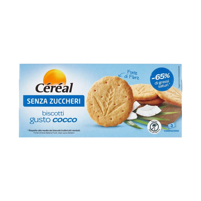 Céréal, Biscotti gusto Cocco, Senza Zuccheri, Fonte di Fibre, Senza Olio di Palma, 3 Pack - 132 g